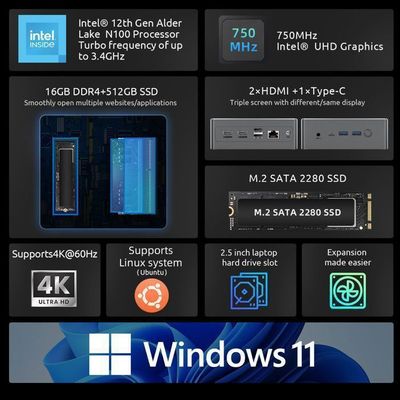 BMAX B4 Plus Mini PC - N100 - 16Go RAM 512Go SSD - Double HDMI 4K