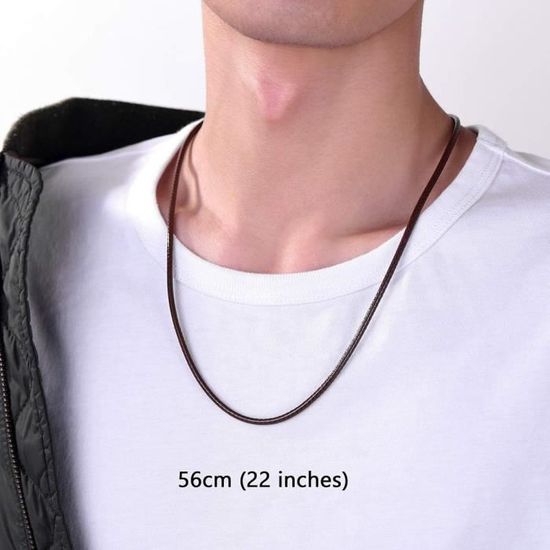 Collier Cordon Ciré Tressé Homme, Cuir Synthétique, Fermoir Acier Inox, 2/3 Mm, 41-76 Cm, Marron/noir