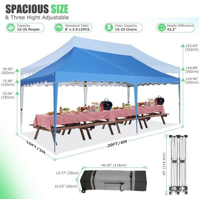 Tonnelle Pliante 3x6m Étanche Avec Murs Amovibles – Barnum Jardin, Camping, Événements Extérieur Blanc
