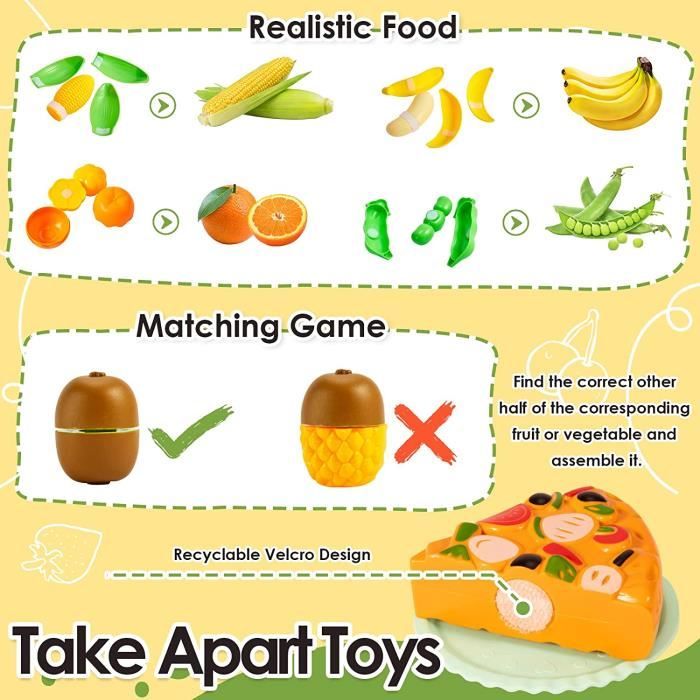 DxxD Set De Fruits Et Légumes En Bois à Découper – Jouet Dinette Éducatif Pour Enfants Dès 3 Ans, Avec Planche Et Couteau, Idéal Cadeau Noël Ou Anniversaire