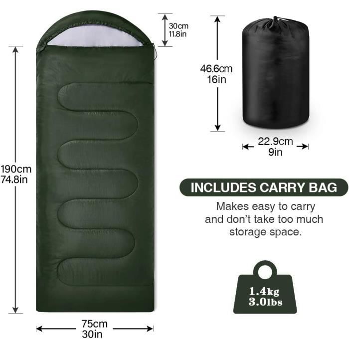 Sac De Couchage 3-4 Saisons – Imperméable, Respirant, Avec Sac De Compression, Doux, Pour Adulte Et Enfant, Confort Garanti