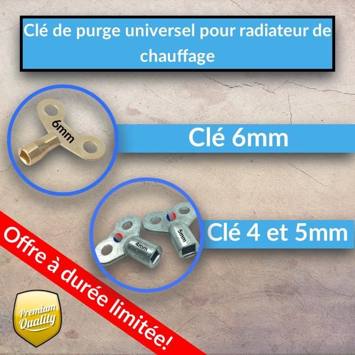 BYMEO, Cle Purge Radiateur/Trois Cles Carre De 4/5 et 6 mm/Matériel De  Qualité Professionnel Pour Purgeur Et Vidange Radiateurs - Cdiscount  Bricolage