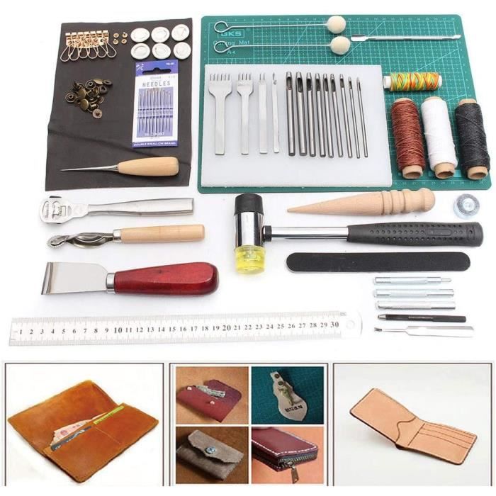 Kit d'outillage pour commencer avec le travail du cuir en maroquinerie