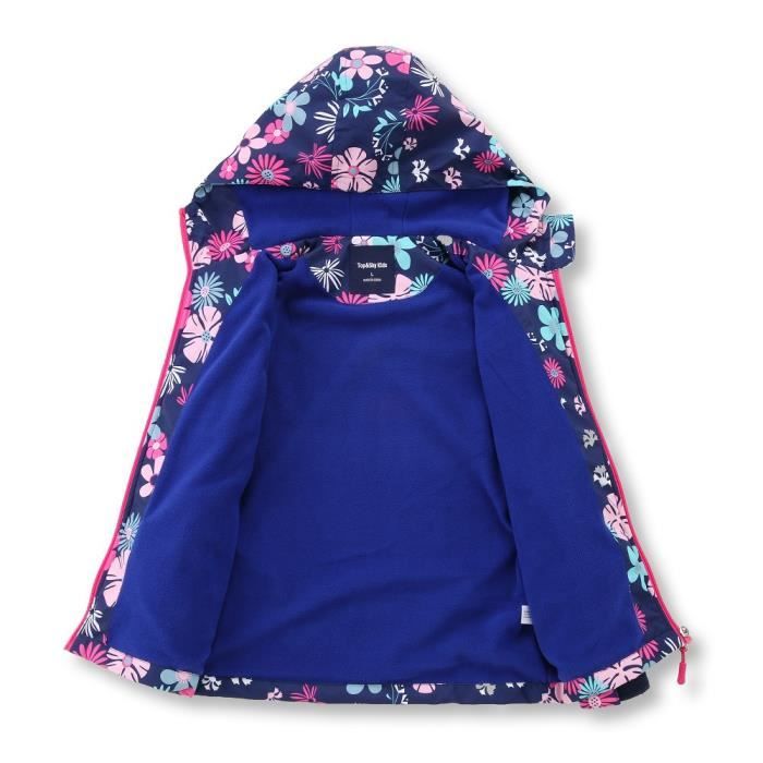 Veste Fille Imperméable à Capuche Doublé Polaire Randonnée