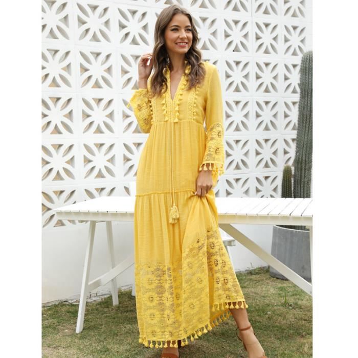 Robe Longue Femme Soiree Jupe Longue Femme Robe Basique Femme Robe D Interieur Midi Robe De Plage Fluide Jaune Jaune Cdiscount Pret a Porter