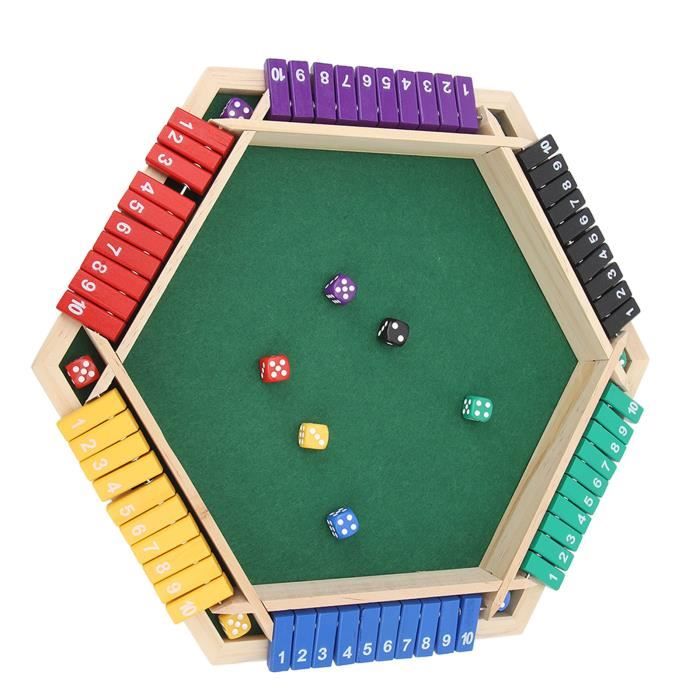 Shut The Box, Jeu de Table avec 12 Dés, 6 Joueurs en Bois à Faces Colorées