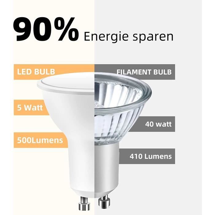 Lot De 6 Ampoules Spot LED GU10 5 W (éQuivalent 50 W),500LM,3000K Blanc  Chaud,Intensité Non Variable - Cdiscount Maison