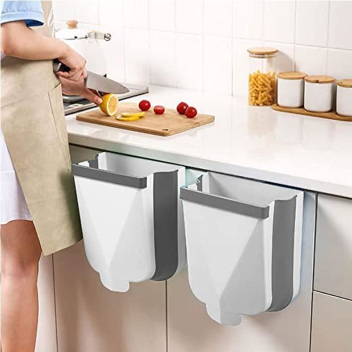 Poubelle De Porte Rangement Déchets Mural PP Poubelle Murale 9L Gris - Avec Couvercle, Pour Porte D'Armoire Cuisine/Salle De Bain - Anti-Odeur Poubelle Murale Cuisine Poubelle Porte Cuisine