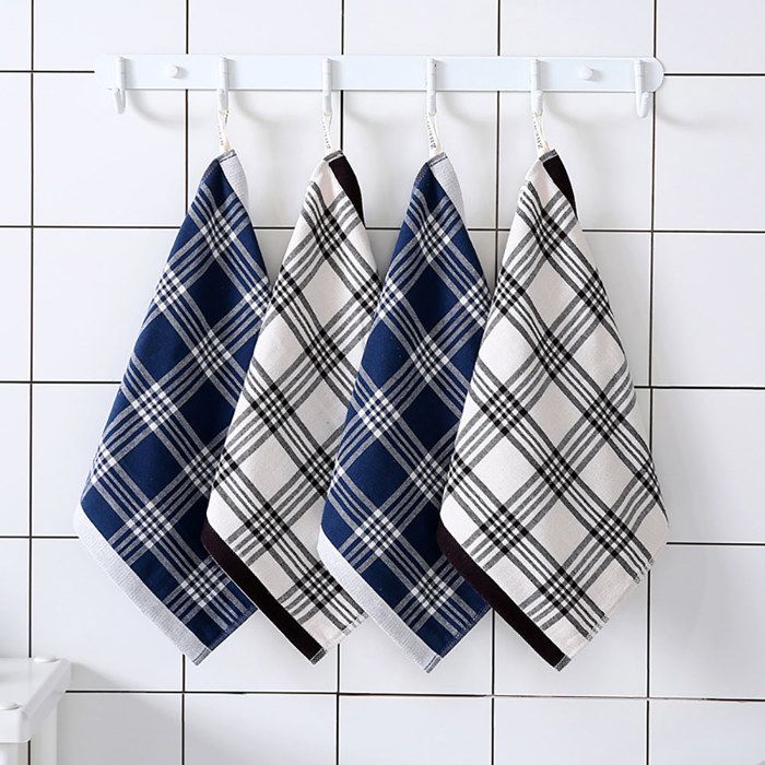 Lot De 4 Torchons De Cuisine En Coton - 34x34 Cm, Doux Et Absorbants, Pour Vaisselle Et Nettoyage, Bleu