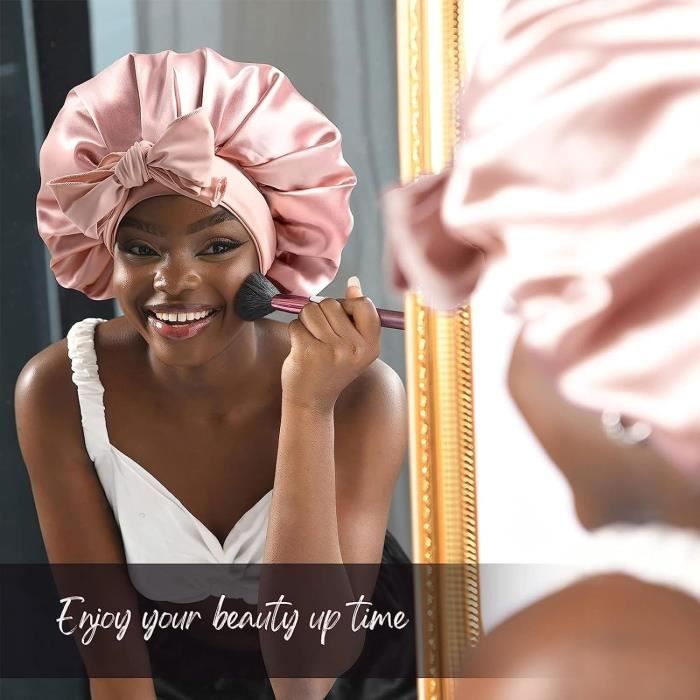 2 Pièces Bonnet Satin Night Hair, Bonnet De Nuit Satin, Bonnet Cheveux De Nuit E