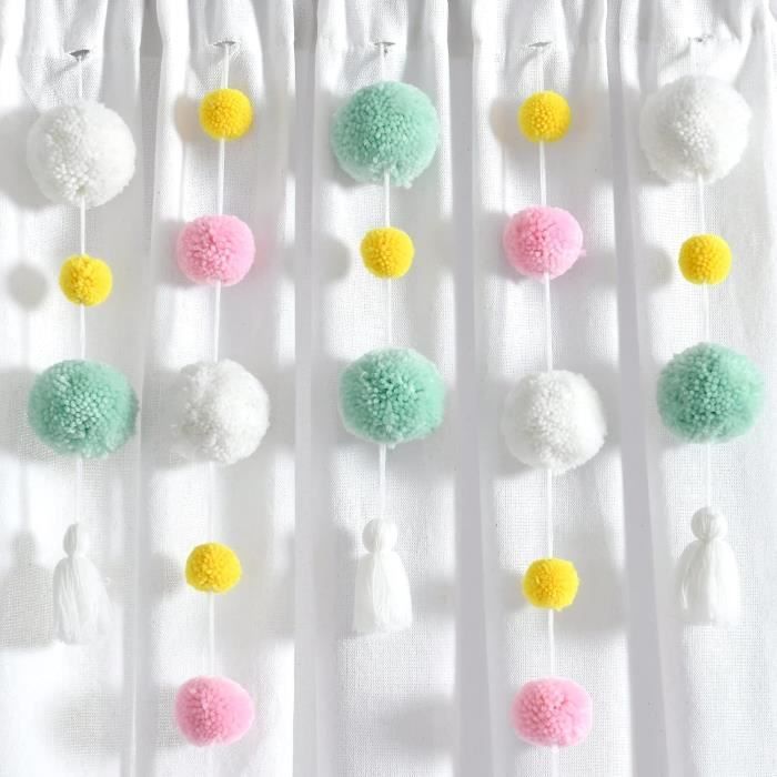Cordon De Tirage à Pompons Rideau - Finition Rose Et Vert Vintage - Fait Main