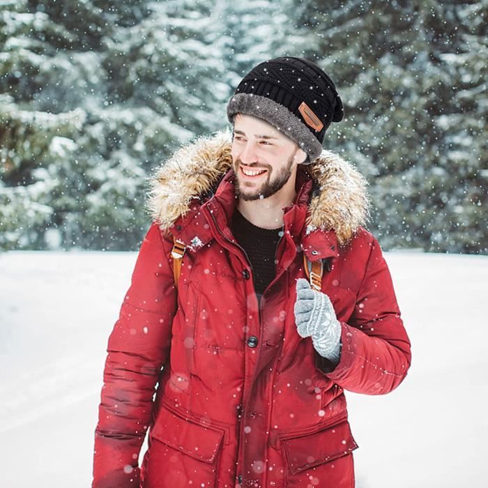 Bonnet d hiver pour homme et femme Ensemble cadeau Bonnet chaud en tricot pour sports de plein air Avec doublure en pola 203 Cdiscount Pret a Porter