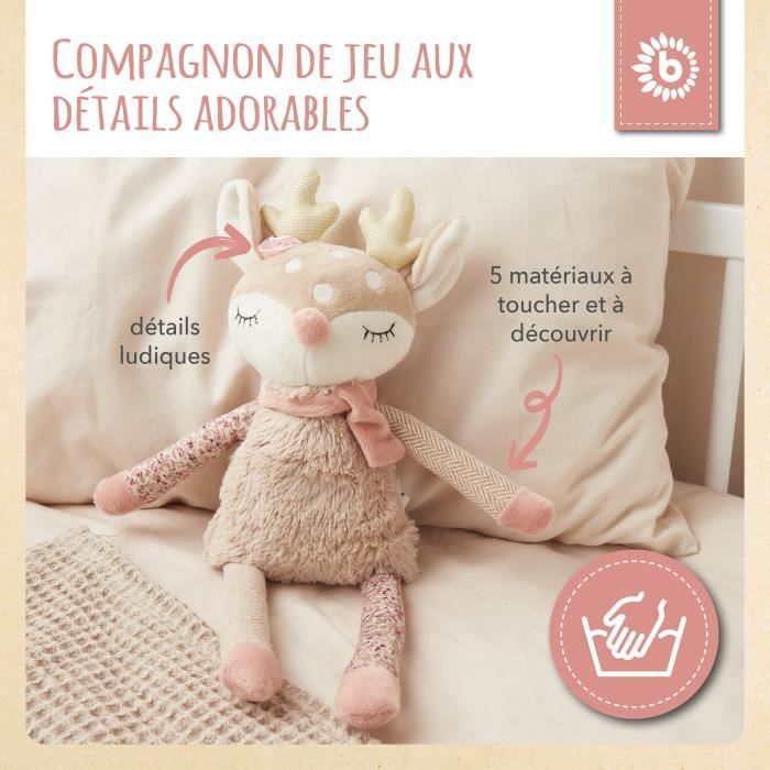 Peluche Bieco Doudou Biche Ella Taille 40 cm Rose Pour