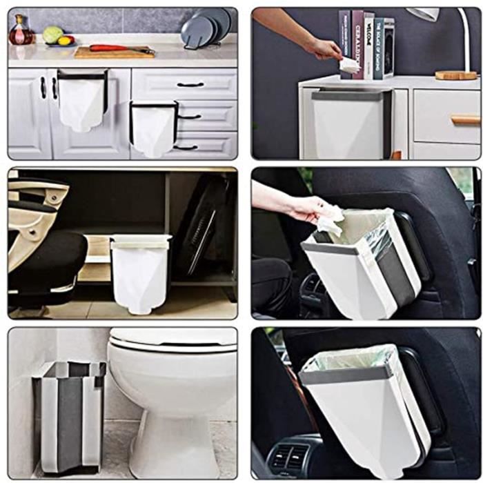 Poubelle Suspendue Pliable Gintan Avec Couvercle - 2,4 Gallons, Grise, Pour Cuisine/camping/voiture