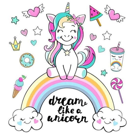 Sticker Mural Licorne Arc En Ciel 38cm X 42cm Achat Vente