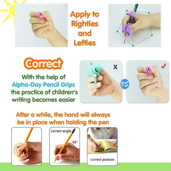 12 Guides Doigts En Silicone Pour Crayon – Ergonomiques, Colorés – Aide à L'écriture Pour Enfants Et Adultes
