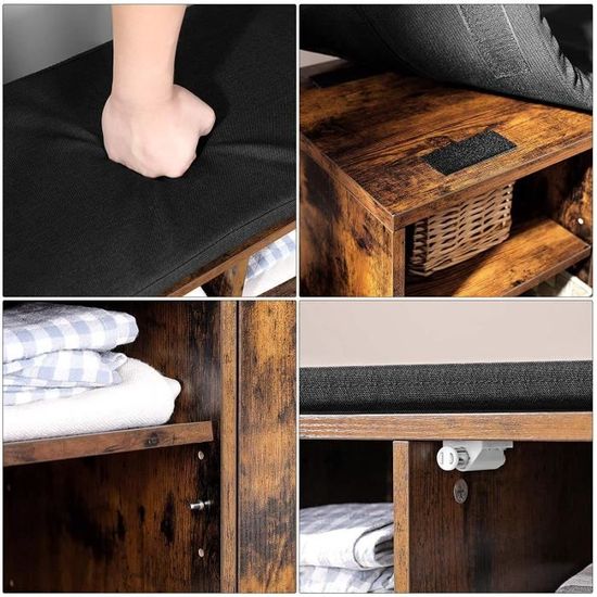 vasagle meuble a chaussures 9 compartiments 1 placard avec porte coussin rembourre 110 x 30 x 48 cm marron rustique lhs058x01 cdiscount maison