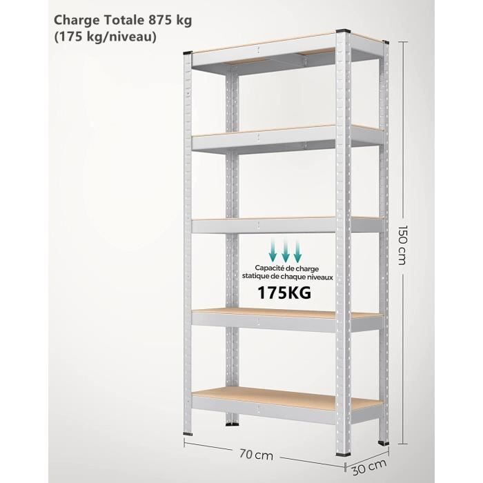 Étagère Rangement Garage HOMCOM 5 Niveaux - 1500kg Charge - 80x40x182cm Bleu Orange