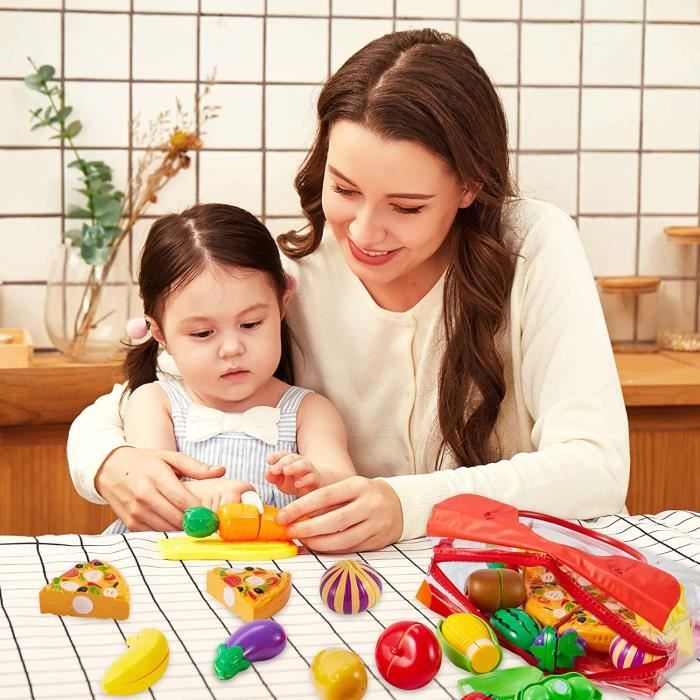 Jouet Bois Légume de Coupe pour Dinette Enfant,Jeux Ustensile Accessoire Cuisine Bois Enfant avec Couteau Aliment Nourriture - Jeux - Jouets