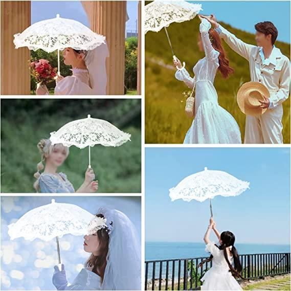 Parapluie De Mariée Blanc Dentelle - Accessoire Élégant Pour Cérémonie & Photo