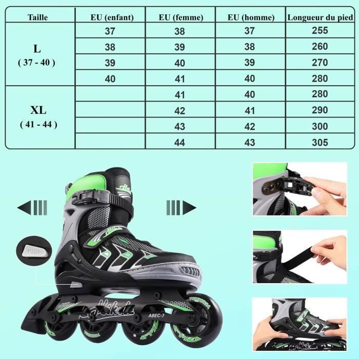 Rollers en ligne ajustables CAROMA - Taille (37-40) (41-44) - charge max 90  KG - Vert - Achat / Vente Rollers en ligne ajustables CAROMA - Taille  (37-40) (41-44) - charge max 90 KG - Vert - Cdiscount