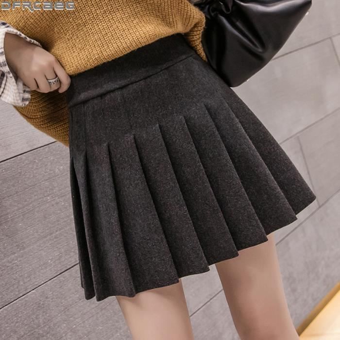 Jupe Mini Jupe pliss e en laine d hiver pour femmes Streetwear