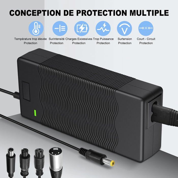 Chargeur Trotinette Electrique 42V 2A Universel avec 6 Connecteurs, 36V Chargeur Trotinette Electrique 42V 2A Universel avec 6 Connecteurs, 36V