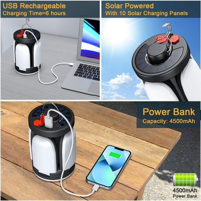 Lanterne De Camping LED Pliable D'extérieur, Lampe De Camping Rechargeable A Energie Solaire Lampe Torche Portable 98718027