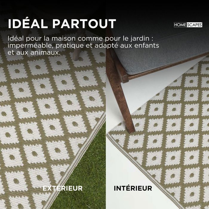 Tapis Extérieur Rectangulaire Réversible 120x180cm Gris - Terre Jardin, Imputrescible Anti-UV