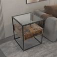 Table de chevet - - Style industriel - Loft - Avec 1 tiroir et plateau en verre-0