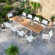 Table de jardin extensible aluminium blanche 200/300cm + 10 fauteuils empilables textilène - MARCEAU-0