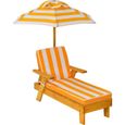 GOPLUS Chaise Longue avec Parasol en Bois,Chaise de Jardin pour Bain de Soleil, Charge Maximale 50KG, 92x49x106cm,Jaune-0
