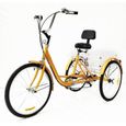 Tricycle adulte de vélo à 3 vitesses de 24 "6" avec un panier de magasinage, vélo de croiser avec panier blanc-0