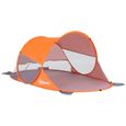 Abri de plage tente de plage pliable pop-up automatique instantané protection UV fenêtre arrière grand tapis de sol orange-0