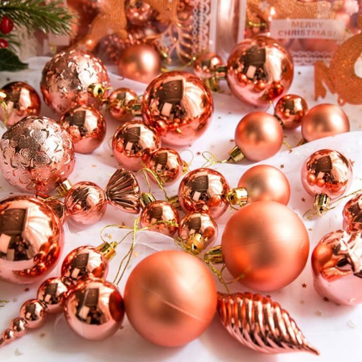 30pcs Boules de Noël Oranges, décorations de boules suspendues peintes