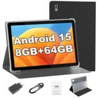 Tibuta 10 Pouces Tablette Tactile Android 15 , 8 Go RAM + 64 Go ROM&128Go, Quad-Core, Batterie 5000 mAh