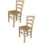 T M C S Tommychairs - Set 2 chaises cuisine VENEZIA, robuste structure en bois de hêtre poli non traité, 100% naturel et assise en paille