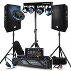 BM SONIC Pack Sono 3200W Complet, Paire d'Enceintes Passives 2x600W, Table de Mixage, Portique 4 Lumières Xperformer + OVNI à LED, Pieds