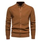 INSFITY Gilet Homme Chaud Cardigan En Tricot Automne Hiver Epais Col Montant Confortable Couleur Unie - Taille EU - Marron