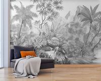 Papier Peint Panoramique Elégant Tropiques 400x280 cm Jungle style en noir et blanc couleur Papier Peint intissé pour Chambre Salon