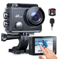 Crosstour Caméra Action Sport 4K WiFi 60FPS Caméra Etanche Ecran Tactile Microphone Externe Kits D'accessoires