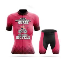 Cycling Nurse - Maillot de Cyclisme Femme Manche Courte Pro et Cuissard à Cycliste Vélo Route GEL Vêtements de VTT