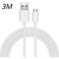 Cable Blanc Micro USB 3M pour Huawei Y7 2019-Y5p-Y6p-Y7p-P smart 2019-2020 [Toproduits®]