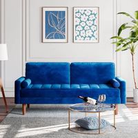 Canapé Moderne en Velours Bleu à 2-3 Places avec Accoudoirs et Assise Moelleuse