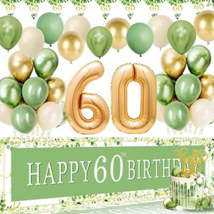 Décoration d'anniversaire 60 ans pour femme - Décoration d'anniversaire  pour 60 ans hommes - Ballon vert doré 60 avec bannière Happy Birthday -  Pompons pour femme et homme - Ballons 60 : : Loisirs créatifs