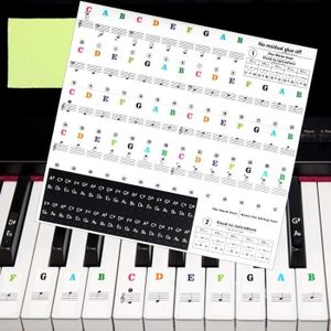 PIANO Autocollants Notes Piano Colorés Stickers Musique Auto-adhésif pour Touches Noires Blanches Note Transparent Enfant.[Q954]