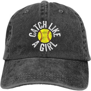 CASQUETTE Attrapez comme une fille Softball Catcher Cowboy Denim Hat Unisex Hip Hop Black Baseball Caps[3208]