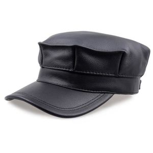 Nouveau femme homme 100/% Cuir véritable police chapeau//Newsboy Caps//Navy Hat