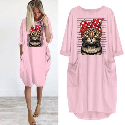 Mini Robe D Ete A Manches Longues Pour Femmes Imprimees Pour Chat Rose Rose Achat Vente Robe Cdiscount