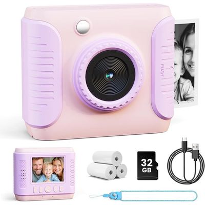 Appareil Photo Instantané Adulte Appareil Photo Instantané Enfant Avec Impression Couleur - 1080P, 180° Rotatif, 32GB Carte, 7 Rouleaux Papier - Cadeau 3-12 Ans Appareil Photo Jetable